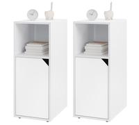 WOLTU Lot de 2 Tables de Chevet Étroites, Table de Nuit avec 1 Compartiment Ouvert et 1 Placard, Étagère Réglable, 25x35x62cm, pour Chambre, Salon, Moderne, Blanc, NTS16ws