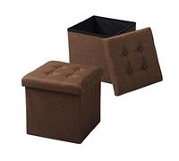 WOLTU Lot de 2 Tabouret Cube de Rangement Repose Pieds Pliant,Couvercle Amovible siège en Lin, 37,5x37,5x38cm (L x L x H),Brun