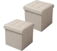 WOLTU Lot de 2 Tabouret Cube de Rangement, Repose Pieds Pliant,Couvercle Amovible siège en Lin, 37,5x37,5x38cm (L x L x H), Beige