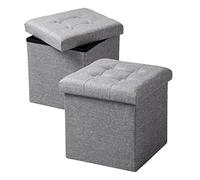 WOLTU Lot de 2 Tabouret Cube de Rangement Repose Pieds Pliant,Couvercle Amovible siège en Lin, 37,5x37,5x38cm (L x L x H) Gris Clair