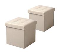 WOLTU Lot de 2 Tabouret Cube de Rangement Repose Pieds Pliant,Couvercle Amovible siège en Lin, 37,5x37,5x38cm (L x L x H) Crème Blanc
