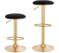 WOLTU Lot de 2 Tabouret de Bar avec Repose-Pieds - Tabouret Rond Haut Métallique Hauteur Réglable (61-82cm) - Noir + Or