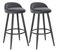WOLTU Tabouret Bar Lot de 2, Chaise de Bar, Chaise Haute Cuisine, avec Dossier et Repose-Pieds, Velours, Cadre en Métal, Gris Foncé, BH296dgr-2