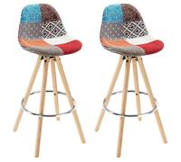 WOLTU Lot de 2 Tabouret de Bar en Lin,avec Repose-Pied,Patchwork Multicolore