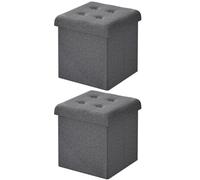 WOLTU Lot de 2 Tabouret de Rangement Pliant, Tabouret Cubique, Pouf Coffre de Rangement avec Couvercle Rembourré, pour Salon, Entrée, Chambre, 30x30x35 cm, Gris foncé