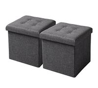 WOLTU Lot de 2 Tabourets Cube de Rangement, Repose Pieds Pliant | Couvercle Amovible Siège en Lin, 37,5x37,5x38cm (L x L x H), Gris Foncé