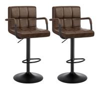 WOLTU Tabouret Bar Lot de 2, Hauteur Réglable, en PU, Brun Foncé | Chaise de bar, Siège pivotant à 360°, avec Dossier et Repose-Pieds, Accoudoirs, pour Cuisine, Salle à Manger