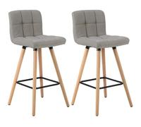 WOLTU Tabouret Bar Lot de 2, Chaise Haute avec Dossier et Repose-Pieds, Tabourets de Bar pour Cuisine, Bistro, Salle à Manger, en Bois Massif et Lin, Gris Clair