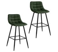 WOLTU Lot de 2 Tabourets de bar avec repose-pieds, Tabourets pour bar-bistro, Siège en velours, Pieds en métal, Vert Foncé
