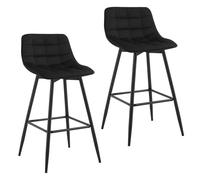 WOLTU Tabouret Bar Lot de 2, avec Dossier, Velours, Noir | Chaise Haute Design, 64.5cm, Tabouret de bar, pour ilot central cuisine, Bistro, Repose-Pieds, Cadre en métal