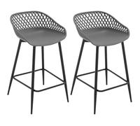 WOLTU Lot de 2 Tabourets de Bar, Chaise Haut, Dossier Ajouré, Siège Plastique, Pieds Métalliques, Gris W0ATT0604-2