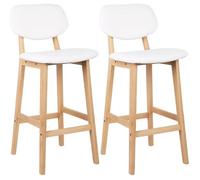 WOLTU Lot de 2 Tabourets de bar en similicuir et bois avec dossier 43x37.5x91.5cm Blanc