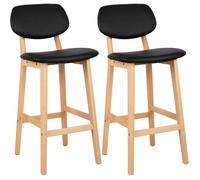 WOLTU Tabouret Bar Lot de 2, Chaise Haute Bois pour Îlot de Cuisine, Salle à Manger, Bistro, avec Dossier et Repose-Pieds, Tabourets en Similicuir, Noir