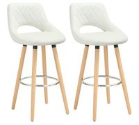 WOLTU Lot de 2 Tabourets de bar en similicuir et bois massif avec dossier et repose-pieds 43x43x91cm Blanc