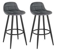 WOLTU Tabouret de Bar Lot de 2, avec Dossier, Velours, Gris Foncé | Chaise Cuisine Haute, Repose-pieds, Assise Rembourrée, Hauteur d'Assise 70 cm, Métal, pour Cuisine, Salon, Salle à Manger