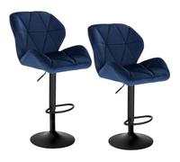 WOLTU Lot de 2 Tabourets de Bar Réglables en Hauteur, Chaises Hautes pour Bar avec Dossier, Siège Rembouré en Velours Pied en Métal, Bleu