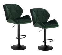 WOLTU Lot de 2 Tabourets de Bar Réglables en Hauteur, Chaises Hautes pour Bar avec Dossier, Siège Rembouré en Velours et Pied en Métal, Vert Foncé