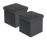 WOLTU Lot de 2 Tabourets Pouf Pliable, Coffre de Rangement Cubique | en Velours, 37,5x37,5x38cm, Gris