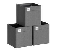 WOLTU Lot de 3 Boîtes de Rangement Pliables, Paniers Cubiques en Tissu avec Étiquette, pour Vêtements et Jouets, Gris foncé, 29,5x29,5x29cm