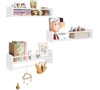 WOLTU Lot de 3 Étagère Murale pour Enfant 50 x 15 x 14 cm，Étagère Livre Enfant en Bois Massif, Blanc