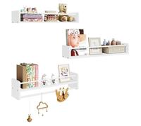 WOLTU Lot de 3 Étagère Murale pour Enfant 60 x 15 x 14 cm，Étagère Livre Enfant avec Perles en Bois,Blanc
