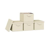 WOLTU Lot de 4 Boîtes de Rangement Pliables, Paniers de Rangement en Tissu Non Tissé, avec Couvercle et Poignées, pour Jouets et Vêtements, Crème, 43x33x26cm