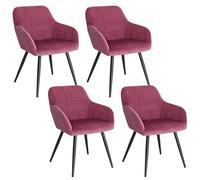 WOLTU 4x Chaises de salle à manger siège bien rembourré en velours, Chaise de cuisine, pieds en métal, Bordeaux