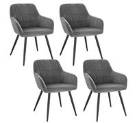 WOLTU 4x Chaises de salle à manger siège bien rembourré en velours, Chaise de cuisine, pieds en métal, Gris Foncé