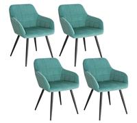 WOLTU Lot de 4 Chaise de Salle à Manger,Velours,Vert Turc | Chaise avec Accoudoir Haut Rembourré, Pieds en Métal, pour Salle à Manger, Salon et Chambre