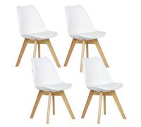 WOLTU Lot de 4 Chaises de Salle à Manger avec Siège Rembourré, Chaise de Salon Scandinave sur Pieds en Bois Massif, Blanc, BH29ws-4
