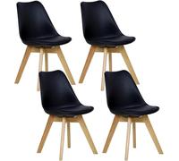 WOLTU Lot de 4 Chaises de Salle à Manger avec Siège Rembourré, Chaise de Salon Scandinave sur Pieds en Bois Massif, Noir, BH29sz-4