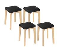 WOLTU Tabouret de Salle à Manger, Tabouret en Bois Massif avec Siège Rembourré d’Éponge et Recouvert de PU, Moderne et Compacte, 32,5x32,5x47cm, Couleur Bois et Noir BH345sz-4