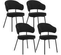WOLTU Lot de 4 Chaises Salle à Manger avec Dossier, Chaise de Cuisine Scandinave Velours, Pieds en Métal, Noir W0ATT0081-4