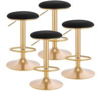 WOLTU Lot de 4 Tabouret de Bar avec Repose-Pieds - Tabouret Rond Haut Métallique Hauteur Réglable (61-82cm) - Noir + Or