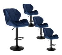 WOLTU Lot de 4 Tabourets de bar, Siège en velours avec dossier, Pieds en métal, Hauteur réglable, Bleu