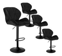WOLTU Lot de 4 Tabourets de bar, Siège en velours avec dossier, Pieds en métal, Hauteur réglable, Noir
