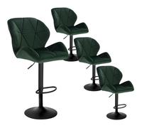 WOLTU Lot de 4 Tabourets de bar, Siège en velours avec dossier, Pieds en métal, Hauteur réglable, Vert Foncé