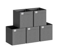 WOLTU Lot de 5 Boîtes de Rangement Pliables, Paniers Cubiques en Tissu avec Étiquette, pour Vêtements et Jouets, Gris foncé, 32,5x32,5x32cm