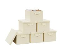 WOLTU Lot de 6 Boîtes de Rangement Pliables, Paniers de Rangement en Tissu Non Tissé, avec Poignées et Couvercle, pour Vêtements et Jouets, Crème, 43x33x26cm