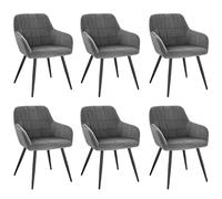 WOLTU 6 x Chaises de salle à manger siège bien rembourré en velours, Chaise de cuisine, pieds en métal, Gris Foncé