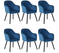 WOLTU Lot de 6 Chaises de Salle à Manger,Velours,Bleu | Fauteuil Rembourré avec Accoudoirs,Pieds en Bois Massif,pour Cuisine Salon Chambre, Charge 150 kg