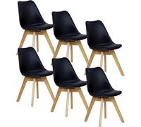 WOLTU Lot de 6 Chaises de Salle à Manger avec Siège Rembourré, Chaise de Salon Scandinave sur Pieds en Bois Massif, Noir, BH29sz-6