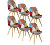 WOLTU Lot de 6 Chaises de salle à manger, Chaises scandinaves pieds en bois Style nordique Patchwork
