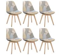 WOLTU Lot de 6 Chaises de Salle à Manger,Gris+Kaki | Chaise Patchwork, en Lin + Bois