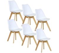 WOLTU Lot de 6 Chaises de salle à manger, Pied en bois, Assise en Similicuir, Style nordique, Blanc