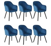 WOLTU Lot de 6 Chaises de Salle à Manger,Velours,Bleu | Fauteuil Rembourré avec Accoudoirs,Pieds en Bois Massif,pour Cuisine Salon Chambre, Charge 150 kg
