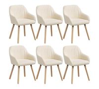 WOLTU Lot de 6 Chaises de Salle à Manger,Velours,Crème Blanc | Fauteuil Rembourré avec Accoudoirs,Pieds en Bois Massif,pour Cuisine Salon Chambre, Charge 150 kg