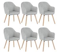 WOLTU Lot de 6 Chaises de Salle à Manger,Velours,Gris Clair | Fauteuil Rembourré avec Accoudoirs,Pieds en Bois Massif,pour Cuisine Salon Chambre, Charge 150 kg