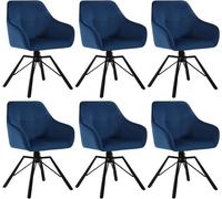 WOLTU Lot de 6 Chaises Pivotante à 360°,Chaise Salle à Manger en Velours, Fauteuil Scandinave, Pieds en Métal, Bleu W0ATT0389-6