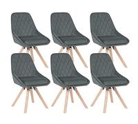 WOLTU Lot de 6 Chaises pivotantes en Velours,Gris Foncé | Chaises de salle à manger pivotantes à 360°,Scandinave,Sièges Rembourrés,Pieds en Bois Massif